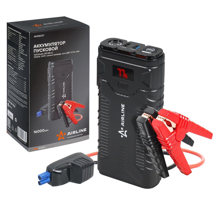 Устройство пусковое "AIRLINE" 14.8V 1000А 16000мАч (умные провода, пуск ДВС 5.0d, кейс) - AIRLINE None None